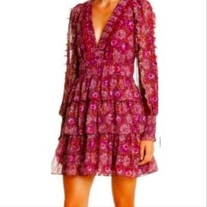 House Of Harlow 1963 Ruffle Dress Long Sleeve V-Neck Lined Flowy Spring Floral